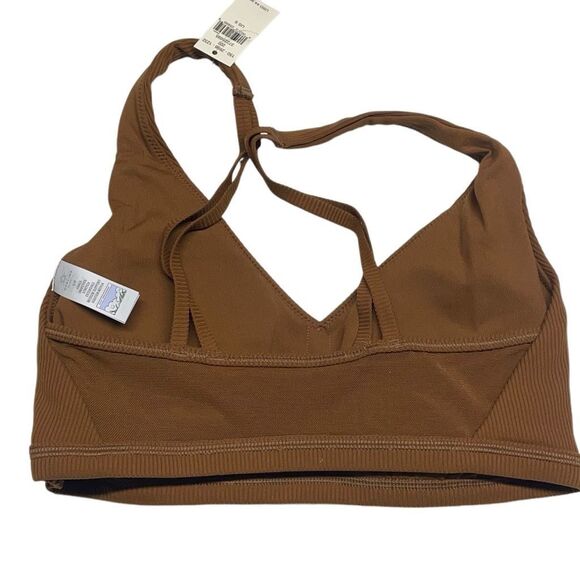 Aerie Offline Brown Ribbed and Mesh Plunge Sports Bra - Picture 3 of 6